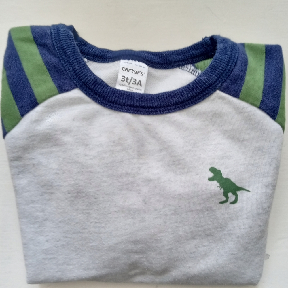 💫Carter's Baby Boy Striped Dinosaur Sweatshirt - Green and Blue - Picture 4 of 13